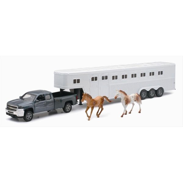 New Ray Chevrolet Silverado Fifth Wheel Horse Trailer Long Hauler Toy Truck 6PK SS10713A